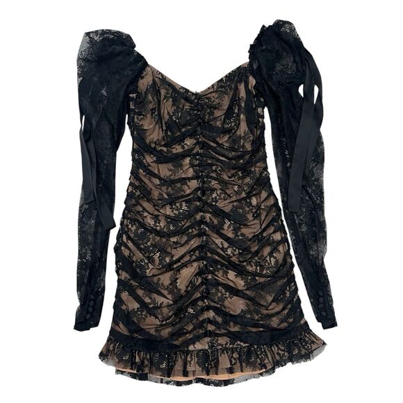 For Love And Lemons Beverly Dress Black Sheer Long Sleeve Dark Romantic  Size S